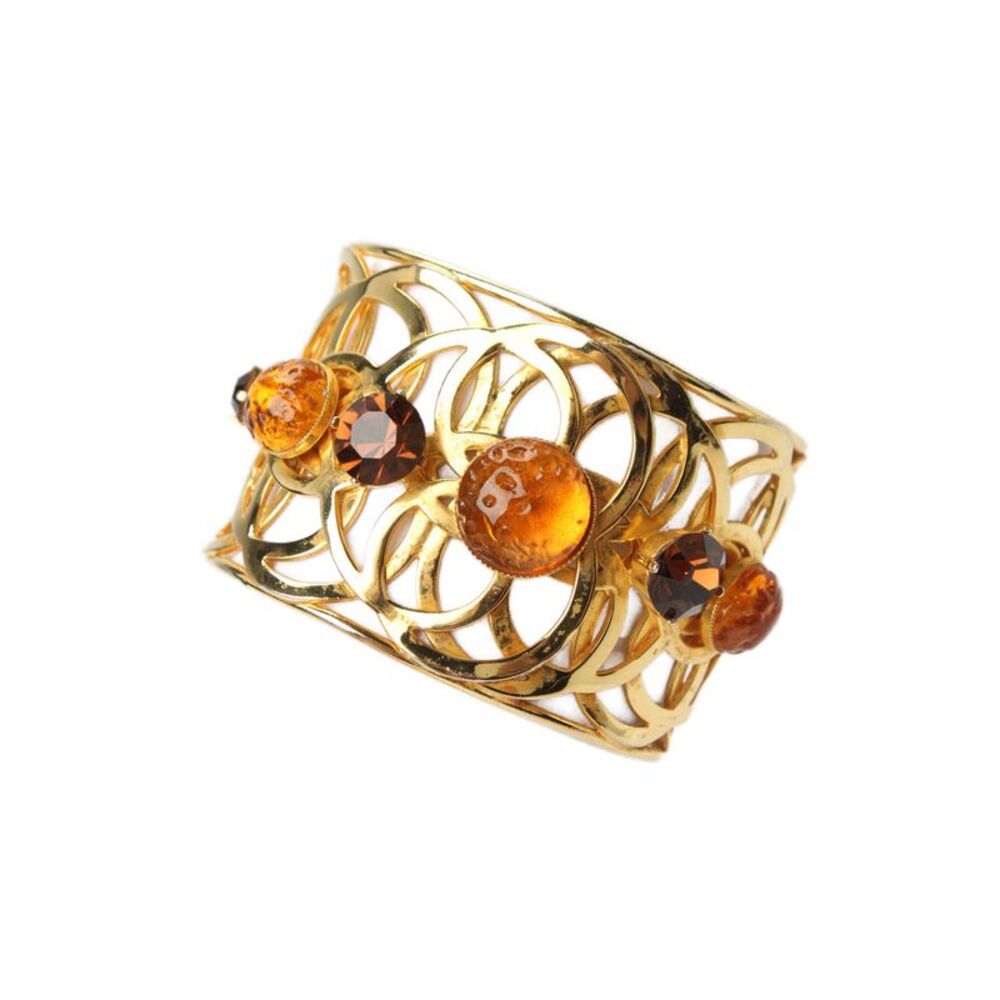Dominique Aurientis Womens Gold Tone Orange Gripoix + Crystal Statement Cuff